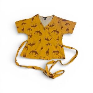 Modcloth yellow giraffe wrap top Size S